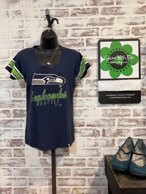 47 Brand Navy Crewneck Tee with White Seattle Seahawks Logo